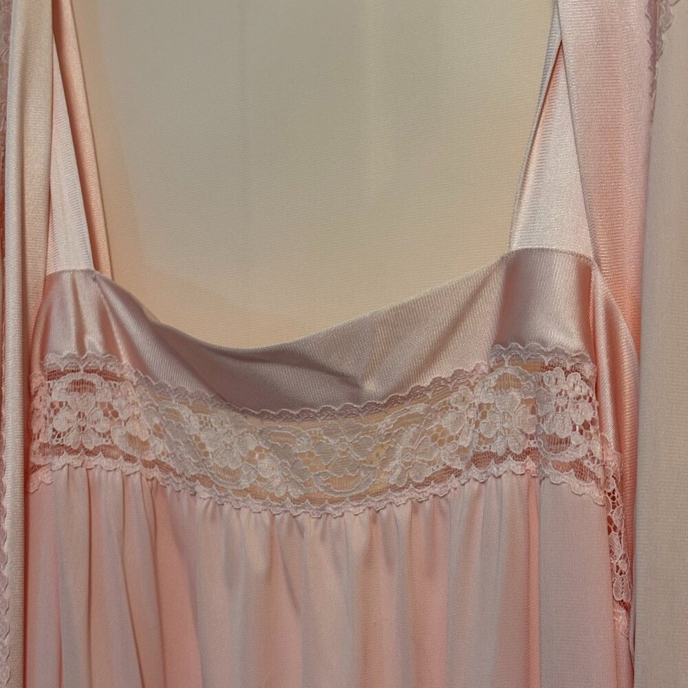 Vintage Vanity Fair Sz Med Pink Nylon Nightgown Peignoir Set Robe Long Length - Picture 5 of 9
